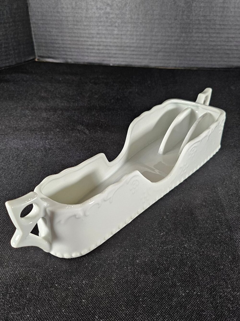 Maryland China White Porcelain Silverware Server Embossed Floral Flatware Caddy